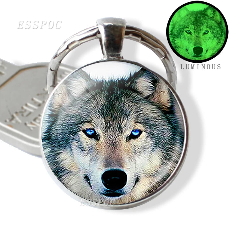 Glow in the Dark Wolf Key Chain Key Rings Holder Luminous Wolf Head Keychain Men Jewelry