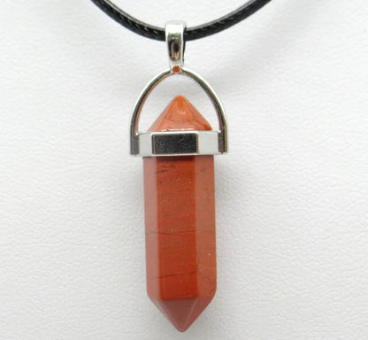 1PCS Natural Stone Quartz Crystal Opal Agates Hexagonal Column Pendulum Pendant Leather Chains Necklace Fashion Charms Pendant
