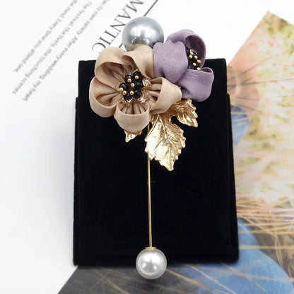 I-Remiel Ladies Cloth Art Pearl Fabric Flower Brooch Pin Cardigan Shirt Shawl Pin Professional Coat Badge Jewelry Accessories
