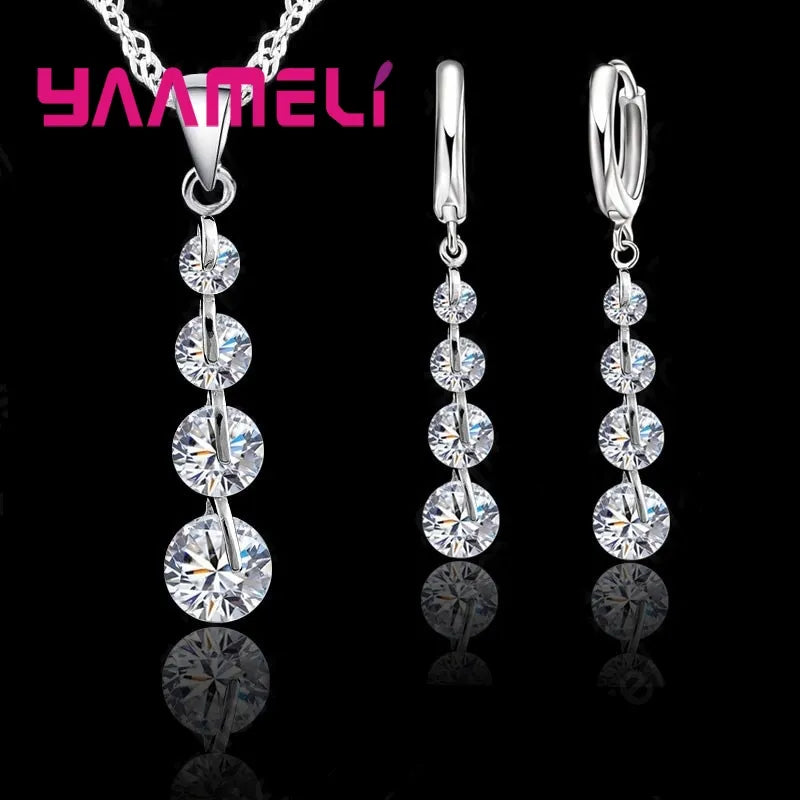 Exquisite Real 925 Sterling SilverBridal Jewelry Sets Long Style Austrian Crystal Necklaces Earrings Wedding Accessory