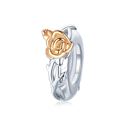 Bamoer 3D Rose Flower Pendant Charm 925 Sterling Silver Rose Gold Color Charms for Bracelet or Necklace DIY Sunflower Charms