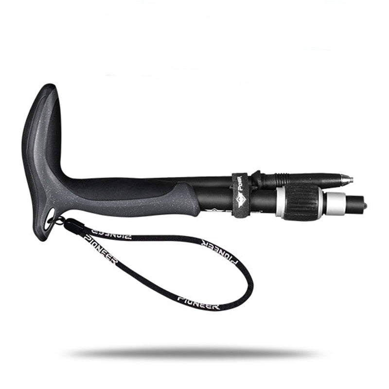 Pioneer 1 Pcs T Handle Trekking Pole Carbon Fibre Hiking Cane Matte Black 5 Sections Ultralight Portable Walking Sticks Outdoor