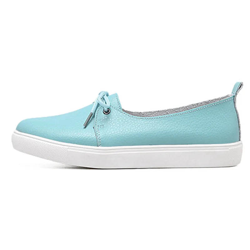 WOIZGIC Women Students Gril Female Leather White Shoes Flats Platform Lace Up Korean Casual Vulcanized Shoes FEZ-173