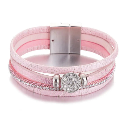 HOCOLE Fashion Gem Rhinestone Magnetic Leather Bracelets & Bangles Bohemian Handmade Multilayer Wrap Jewelry Women Pulseira