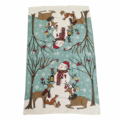 1Pc 41x65cm Christmas Snowman Santa Claus Tree Printed Cotton Kitchen Dishcloth Tea Towel Xmas Party