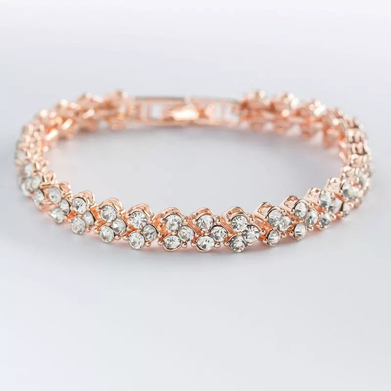 Women Silver Color Rose Gold Bracelet for Female Pulseras Crystal Heart Charm Bracelet Women Bridal Wedding Fine Jewelry