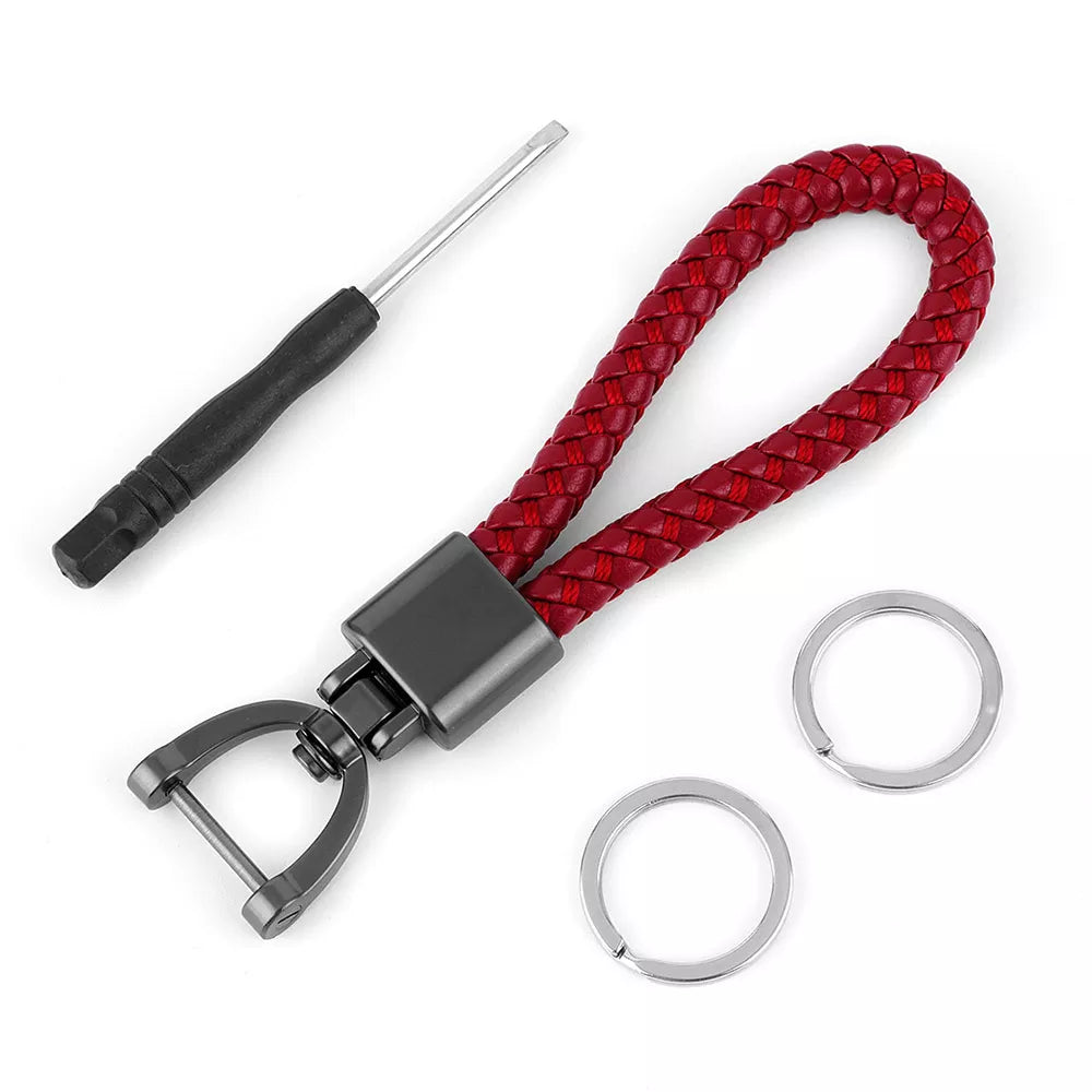 High-Grade Keychain for Men Women Rotatable Key Chain Luxury Hand Woven Leather Horseshoe Buckle Car Key Ring Holder Accessories