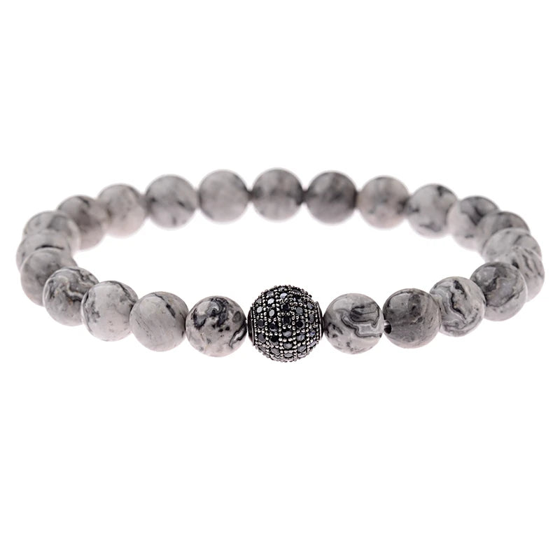 DOUVEI Round Black CZ Zircon Pave Lava Weaving Bracelet Men Beads Weaving Bracelet Homme Adjustable ABL005