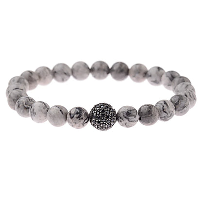 DOUVEI Round Black CZ Zircon Pave Lava Weaving Bracelet Men Beads Weaving Bracelet Homme Adjustable ABL005