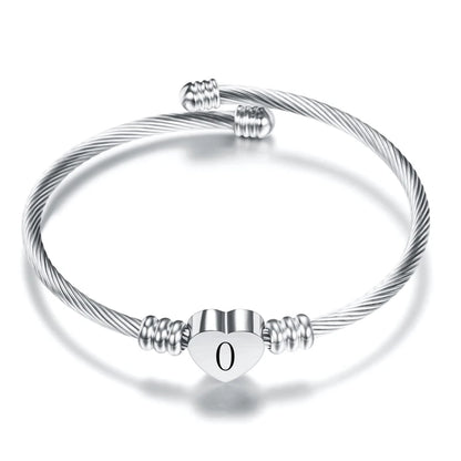 Heart Charm Bangle With Initial Alphabet Letter Engrave High Quality Women Jewelry Cuff Bangles Party