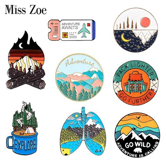 Outdoors Mountain Starry Night Enamel Pin Custom Wild Camping Hiking Brooches Bag Clothes Lapel Pin Adventure Badge Jewelry