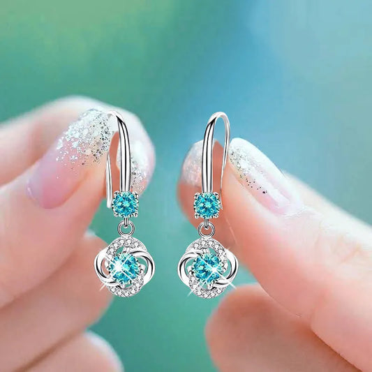 Boho Female Crystal Pink Blue White Drop Earrings Silver Color Zircon Stone Earrings Small Round Dangle Earrings for Women
