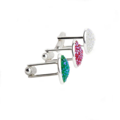 Simple Luxury Colorful Drusy Stone Cufflinks for Men Women Round Rhinestone Cuff Links Novelty Shirt Sleeve Buttons Accessories