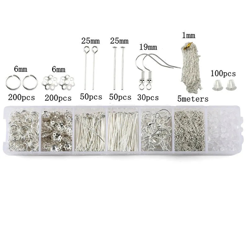 Jewelry Findings Tool Set Open Jump Ring/Lobster Clasp/Tail Chain/Clip Buckle/Drop Kit/Earring Hooks/ for DIY Jewelry Making