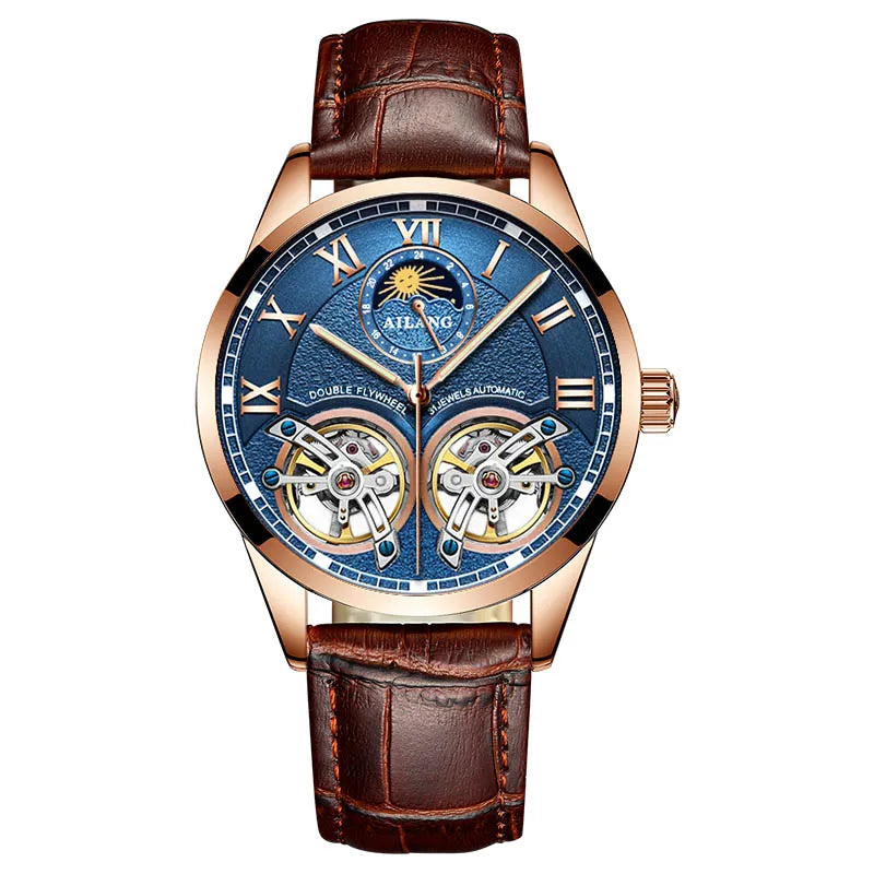 AILANG Original Design Men's Double Flywheel Automatic Mechanical Watch Fashion Leisure Business Luxury Clock