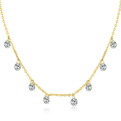 Bamoer 925 Sterling Silver 14K Gold Plated Dainty Chain Choker 5A Cubic Zirconia Pendant Necklace Women Girl Jewelry 16.53”