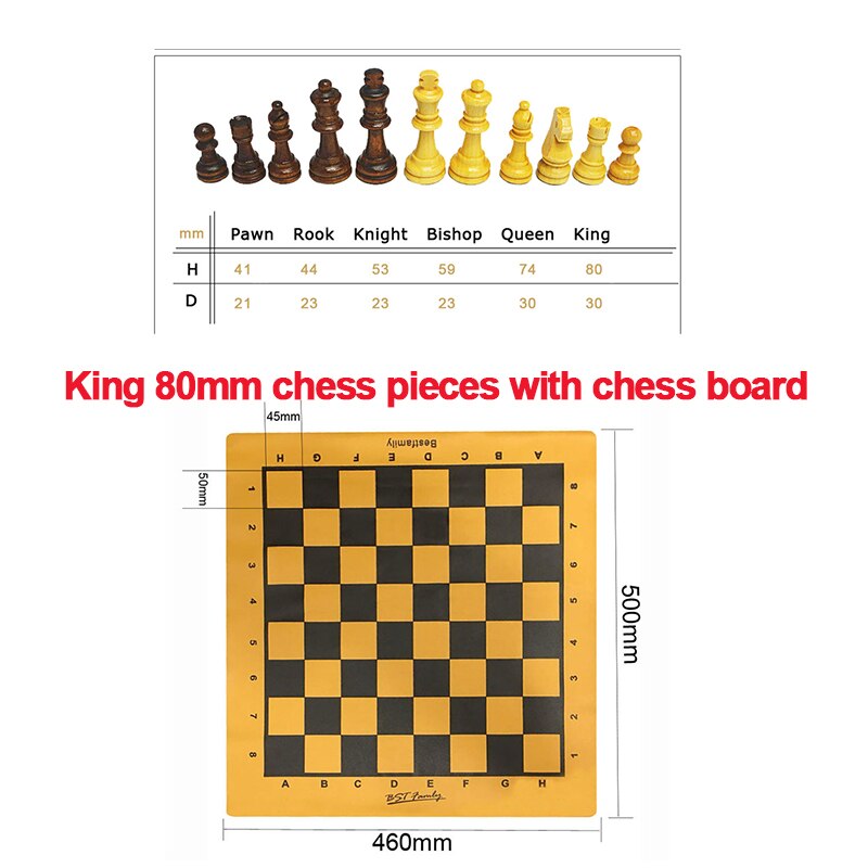 32 Medieval Plastic Chess Pieces Set King Height 64 & 75 & 95 Mm Chess Game Standard Chessmen for International Competition IA13