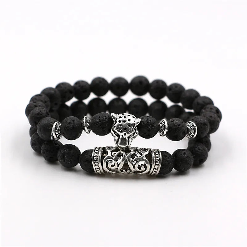 DUOVEI 2 Pcs/Set Natural Stone Beads Men's Dragon Bracelet Set Lava Stone Beaded Bracelets for Women Bileklik Pulseras Hombre