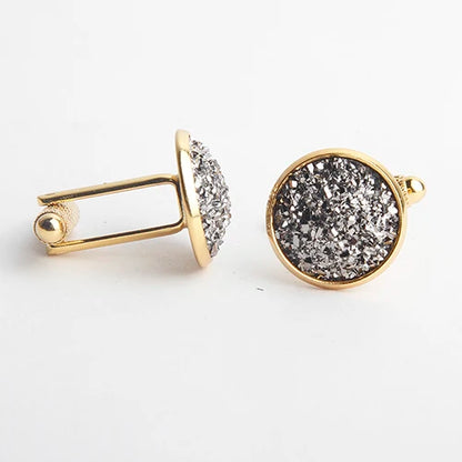 Simple Luxury Colorful Drusy Stone Cufflinks for Men Women Round Rhinestone Cuff Links Novelty Shirt Sleeve Buttons Accessories