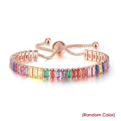 ZHOUYANG Tennis Bracelet for Woman Trendy Simple Adjustable Rose White Gold Color Bracelets Fashion Jewelry DZH009