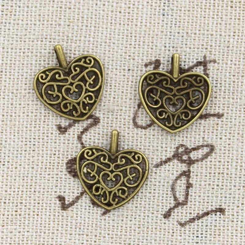 50pcs Charms Hollow Lovely Heart 16x14mm Antique Bronze Silver Color Pendants Making DIY Handmade Tibetan Bronze Jewelry