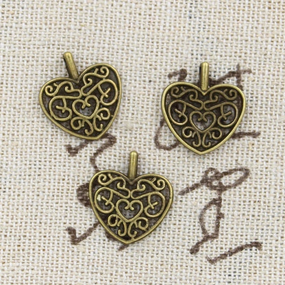 50pcs Charms Hollow Lovely Heart 16x14mm Antique Bronze Silver Color Pendants Making DIY Handmade Tibetan Bronze Jewelry