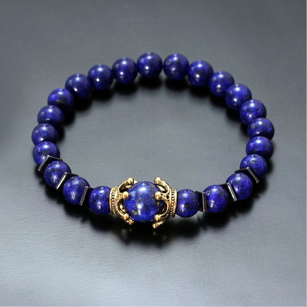 Charm Bracelet for Men Fashion Luxury Antique Crown High Quality Tiger Eye Stone Bead Bracelets Jewelry Male Pulseira Bileklik