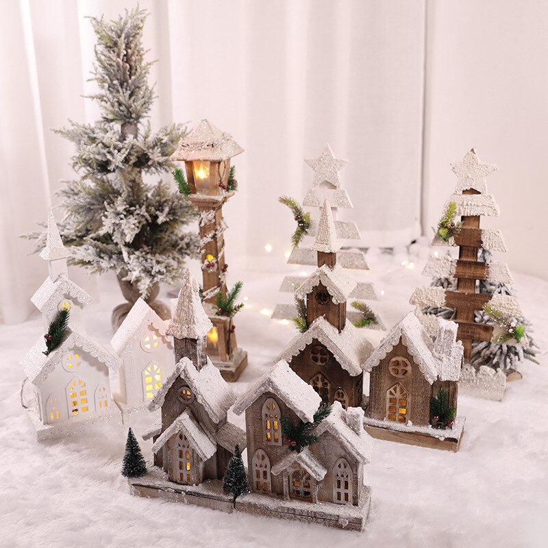 Creative Christmas Wooden Decorative House Pendant Simulation Street Light Model Light Christmas Party Home Decoration Navidad