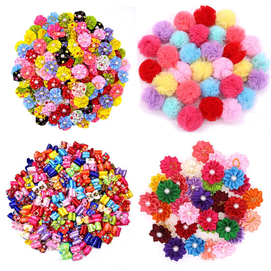 20PCS Pet Bows Dog Hair Bows for Puppy Yorkshirk Small Dogs Hair Accessories Grooming Bows Rubber Bands Dog Bows Pet Supplies