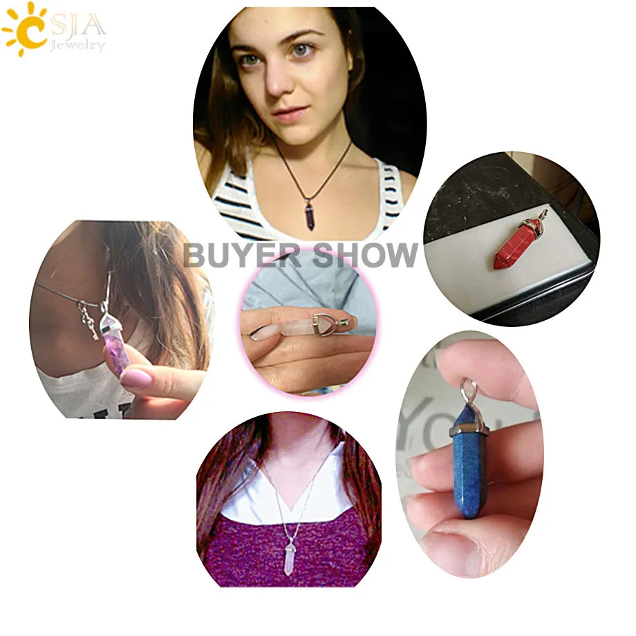 CSJA Bullet Natural Stone Pendant Real Purple Crystal Men Women Chakra Gem Stones Quartz Aventurine Pendants Jewelry  E001