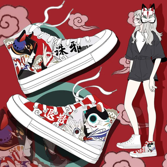 Amy and Michael Women Vulcanize Shoes Ladies Casual High Top White Sneakers Special Designer Hand Painted Canvas Shoes