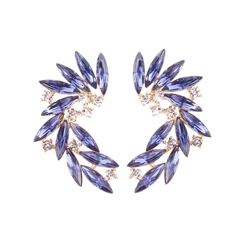 LUBOV Shining Rhinestone Wings Stud Earrings Acrylic Crystal Stone Women Piercing Earrings Trendy Wedding Jewelry Christmas