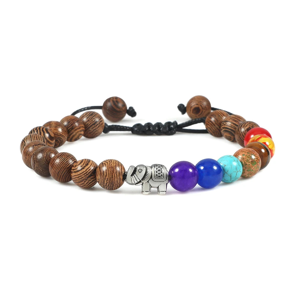 Natural Stone Tiger Eye 7 Chakra Bracelets & Bangles Yoga Balance Beads Buddha Prayer Elastic Bracelet Men Pulseira Masculina