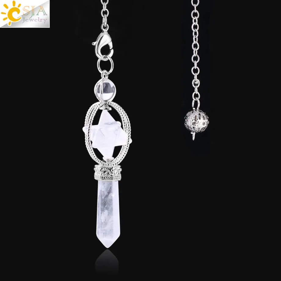 CSJA Merkaba Dowsing Pendulum Quartz Natural Stone Crystal Reiki Healing Pendule Pendant Pendulums Radiesthesia Pendulos F770