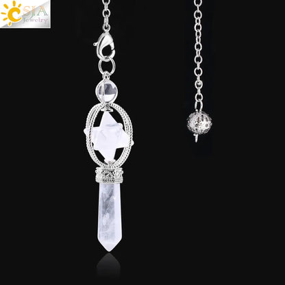 CSJA Merkaba Dowsing Pendulum Quartz Natural Stone Crystal Reiki Healing Pendule Pendant Pendulums Radiesthesia Pendulos F770