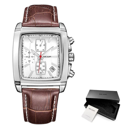 MEGIR New Casual Brand Watches Men Hot Fashion Sport Wristwatch Man Chronograph Leather Watch for Male Luminous Calendar Hour