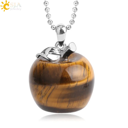 CSJA Apple Natural Stone Pendant Crystal Amethysts Pendants Rose Pink Quartz Necklaces Jewelry for Female Women Chrismtas G046