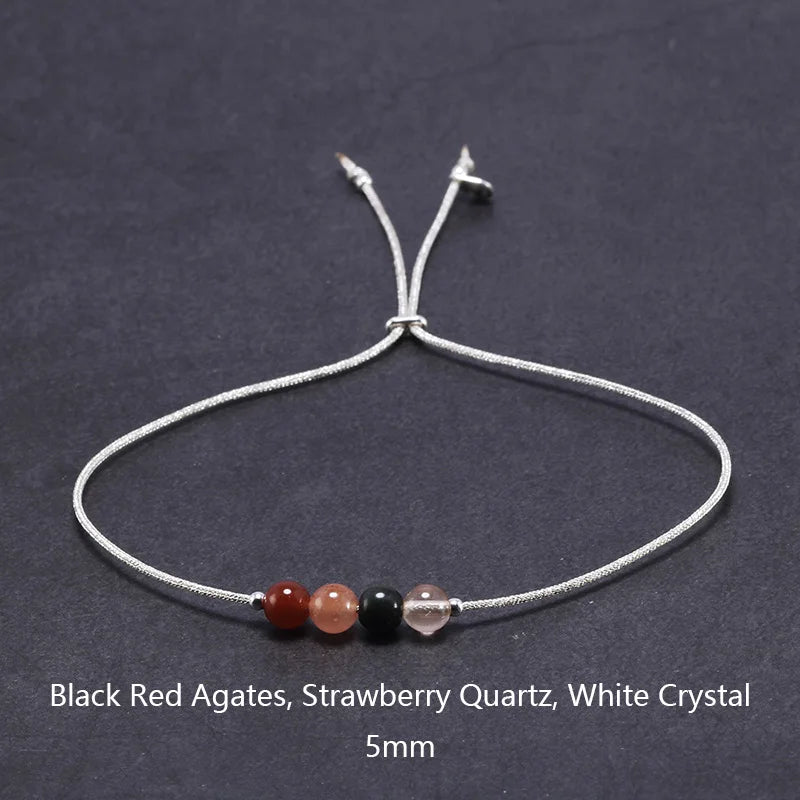 Handmade Moonstone Bracelet Thin Rope With Natural Crystal 925 Sterling Silver Beads Personalized Bracelets for Women