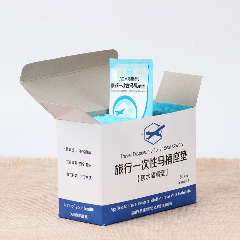50Pcs Disposable Toilet Seat Cover Mat 100% Waterproof Toilet Seat Pad for Home Travel/Camping Bathroom Accessiories
