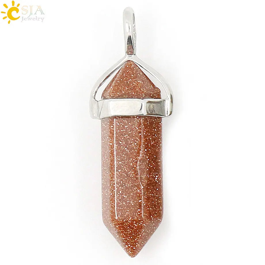 CSJA Bullet Natural Stone Pendant Real Purple Crystal Men Women Chakra Gem Stones Quartz Aventurine Pendants Jewelry  E001