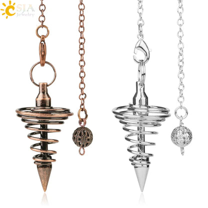 Metal Pendulum Pendulos Radiestesia Pendulums for Dowsing Divination Spiral Cone Antique Gold Color Silver Color Reiki G163