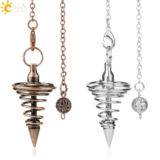 Metal Pendulum Pendulos Radiestesia Pendulums for Dowsing Divination Spiral Cone Antique Gold Color Silver Color Reiki G163
