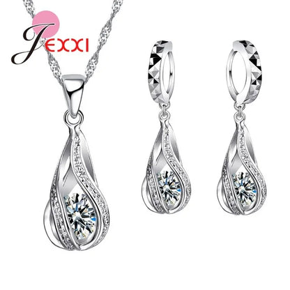 New Water Drop CZ Jewelry Sets 925 Sterling Silver Needle Necklace&Earrings Wedding Jewelry for Women Wedding Party Sets