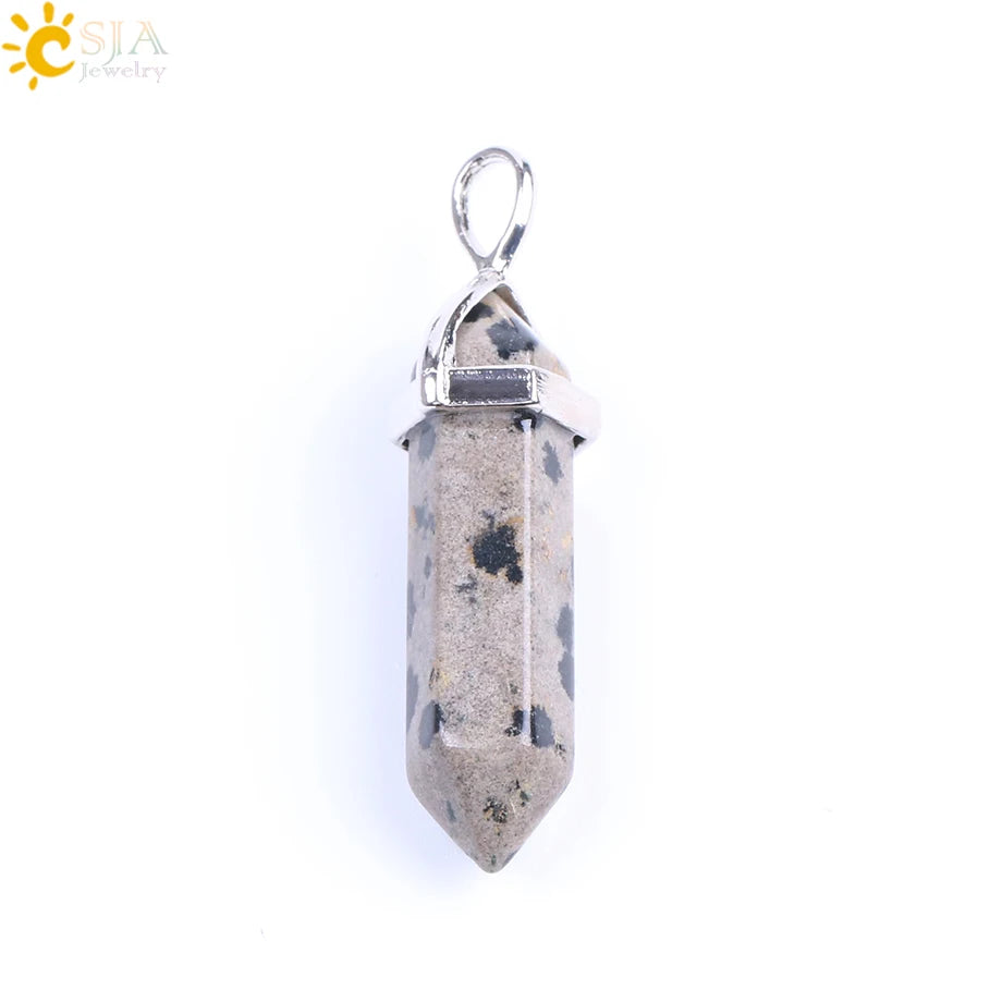 CSJA Bullet Natural Stone Pendant Real Purple Crystal Men Women Chakra Gem Stones Quartz Aventurine Pendants Jewelry  E001