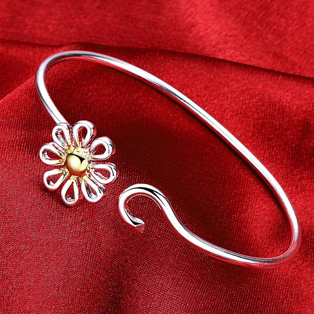 Andara 925 Sterling Silver Round Heart Open Bracelet for Women Jewelry Cuff Bangles