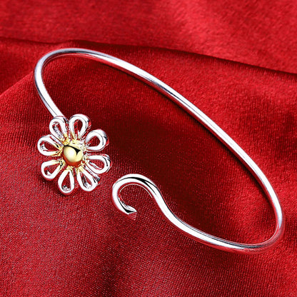 Andara 925 Sterling Silver Round Heart Open Bracelet for Women Jewelry Cuff Bangles
