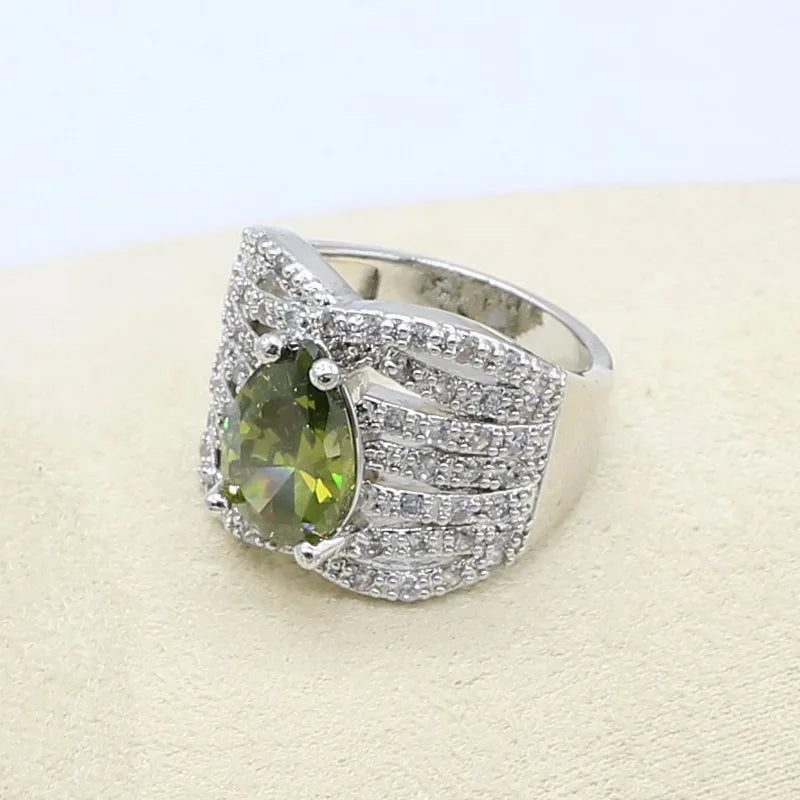 New Green Peridot Zircon Silver 925 Jewelry Set Women Bracelet Earrings Necklace Pendant Ring Birthday