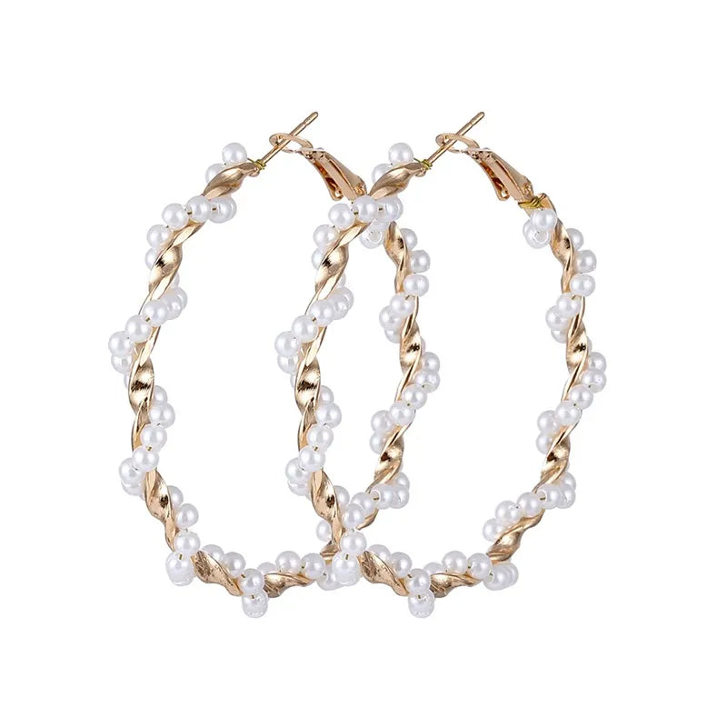FNIO Big Simulated Pearl Earrings 2019 for Women Lover Geometric Round Heart Drop Dangle Earring Korean Statement Jewelry