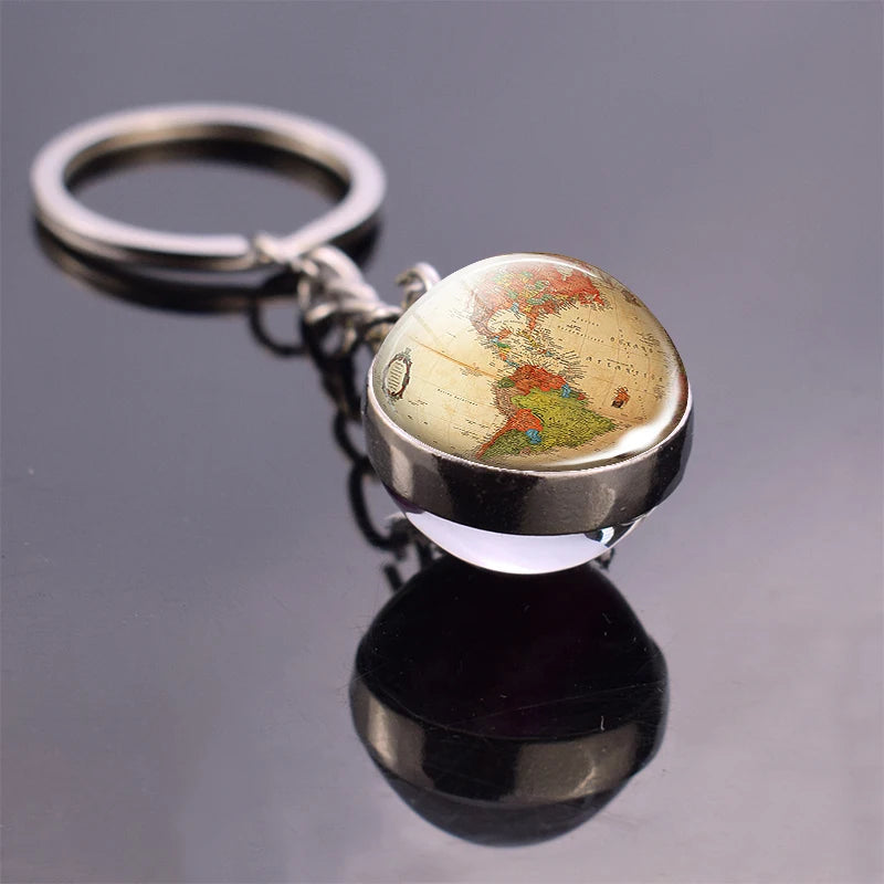 Vintage World Map Keychain Globe Earth Pendant Key Chain Americas Europe Australia Map Keychain Keyfob Christmas