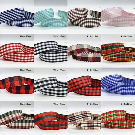 5yards/Lot 25mm Plaid Ribbon Christmas Decor Ribbon for Handmade Design Christmas Decoration DIY